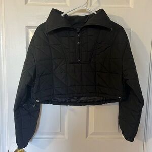 Black Quilted Women's Quarter Zip Cropped Jacket